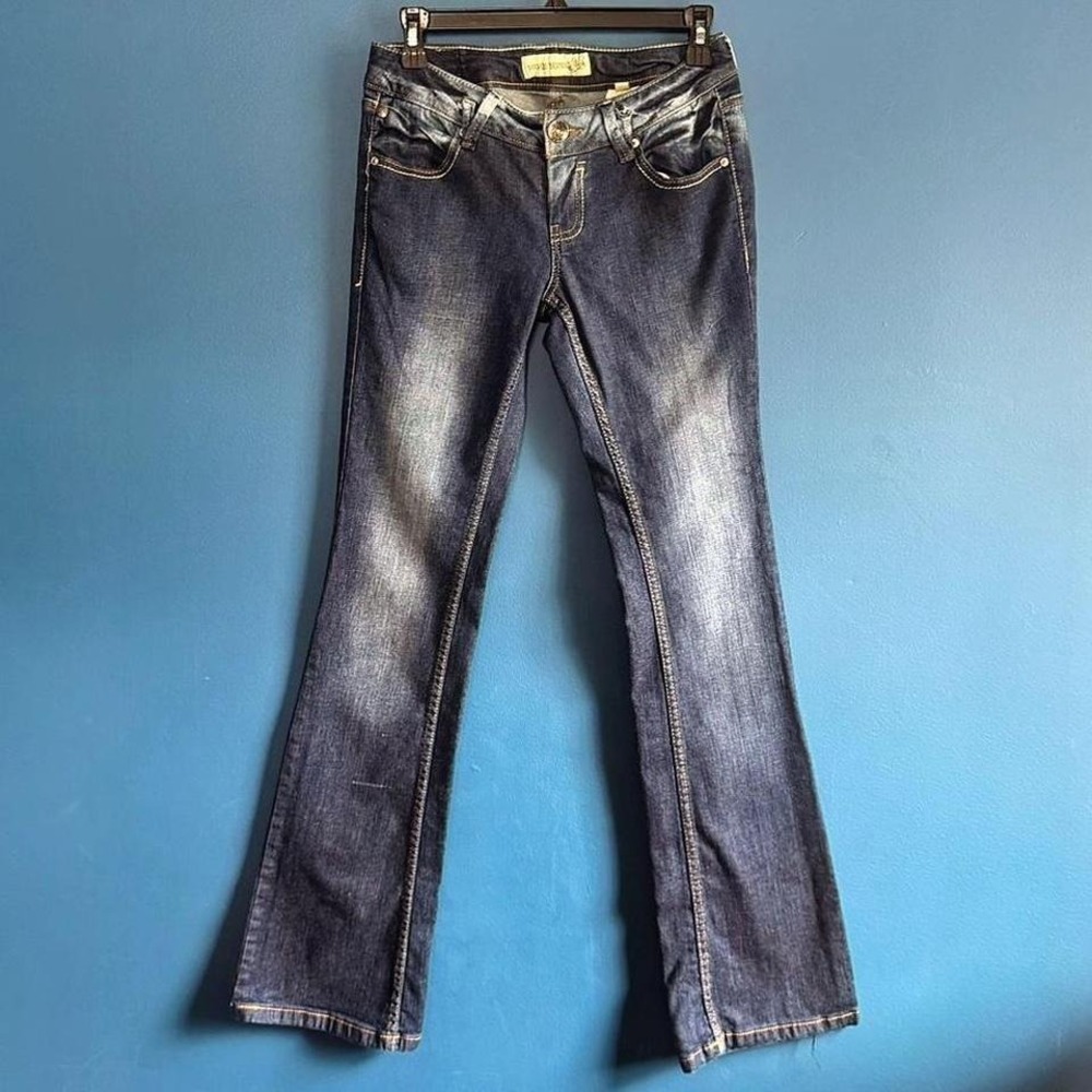 Y2K Paris Blues Jeans Junior's Size 5 Denim Low Rise Flare 2000s‎ Faded McBling
